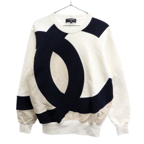 Authentic CHANEL CC Logo Crew Neck Sweatshirt Jumper Pullover Top Long Sleeve 38 - Picture 1 of 6